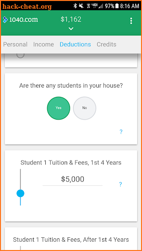 1040.com Tax Refund Calculator screenshot