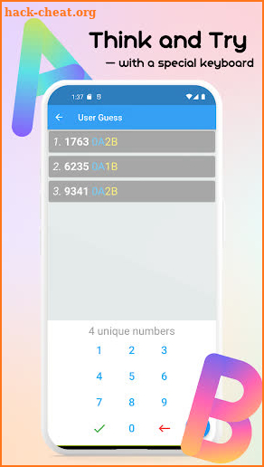 1A2B (a game like Mastermind) screenshot