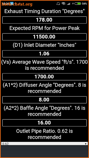 2 Stroke Exhaust Expansion Chamber Calculator screenshot