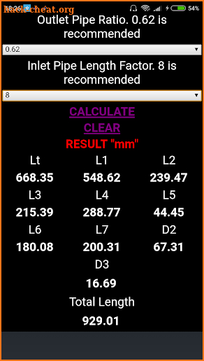 2 Stroke Exhaust Expansion Chamber Calculator screenshot