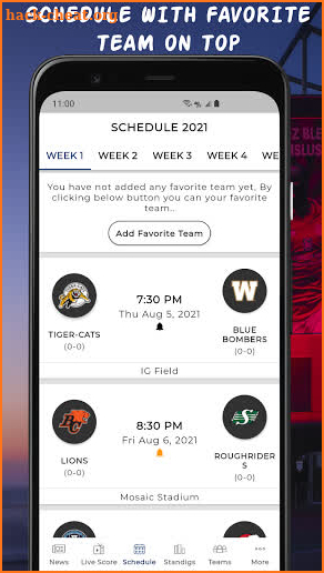 2021 CFL Schedule & Scores screenshot