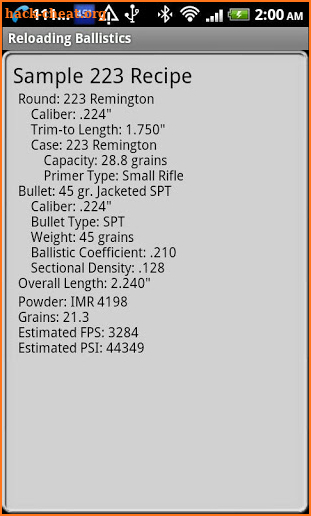 223 Remington Ballistics Data screenshot