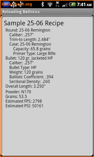 25-06 Remington Ballistics Data screenshot