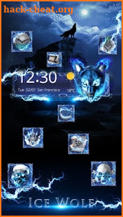 3D blue fire Ice wolf launcher theme screenshot