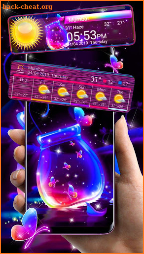 3D Butterfly Neon Glass Tech Theme screenshot