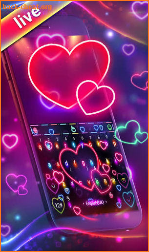 3d Colourful Neon Heart Keyboard Theme screenshot