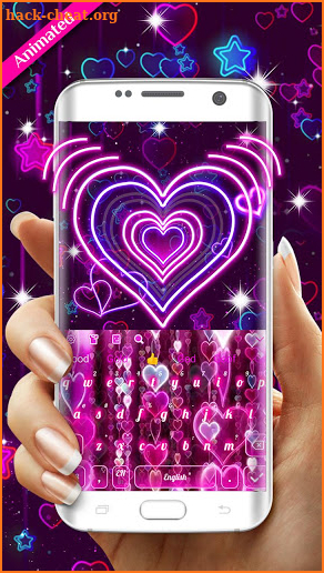 3D  Crystal Neon Hearts Keyboard Theme screenshot