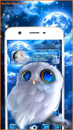 3D Cute Owl Moon Glass Tech Theme screenshot