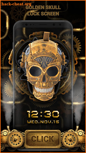 3D Golden Steampunk Skull Lock Screen screenshot