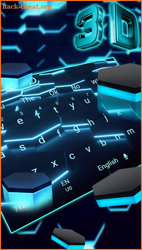 3D Live Blue Neon Hexagon Tech Keyboard screenshot