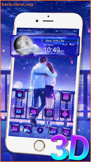 3D Night Couple Love Glass Tech Theme screenshot