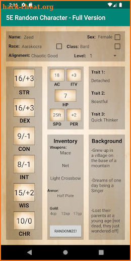 5E Random Character Generator screenshot