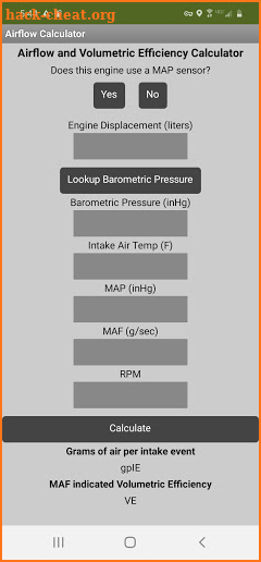 Airflow and VE Calculator screenshot