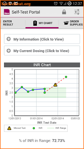 Alere CoagClinic® Self-Test Portal screenshot