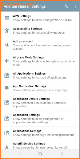 Android Hidden Settings screenshot