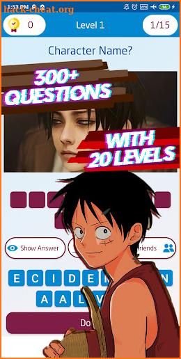 anime character quiz screenshot