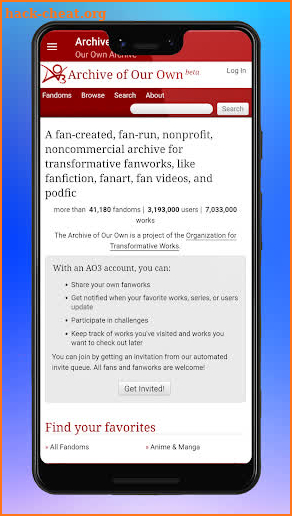 Archive of Our Own AO3 screenshot
