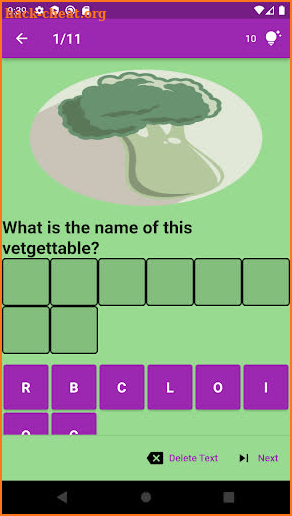 Arrange the Name Vegetables screenshot