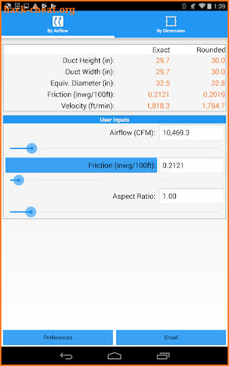 ASHRAE HVAC Duct Sizer screenshot