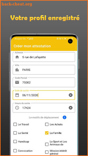 Attestation de déplacement screenshot