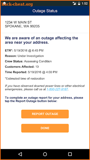 Avista Outage Mobile App screenshot