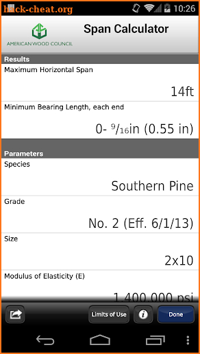 AWC Span Calc screenshot