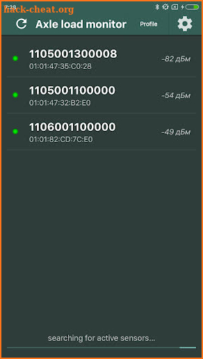 Axle load monitor screenshot