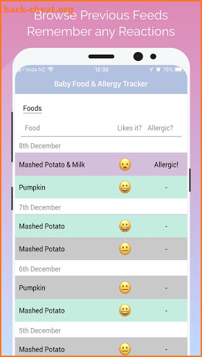 Baby Food & Allergy Tracker screenshot