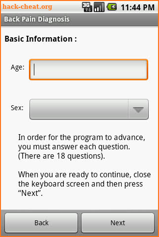 Back Pain Self Diagnosis App screenshot