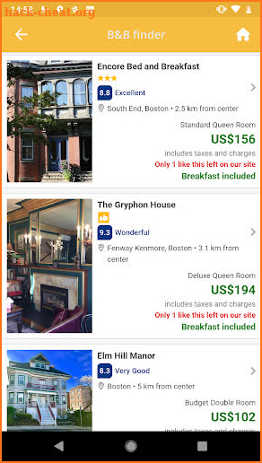 B&B finder screenshot