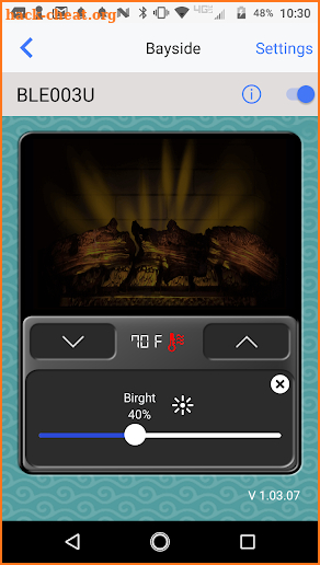 Bayside Fireplace Bluetooth App screenshot