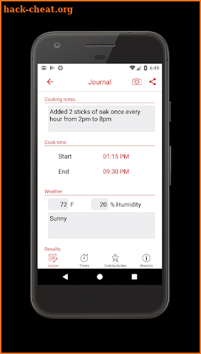 BBQ Smoking Cooking Journal screenshot
