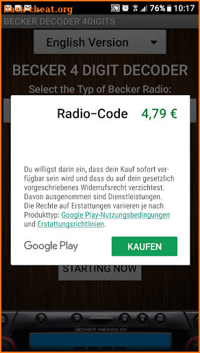 Becker 4Digit Radio Code screenshot