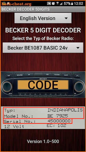 Becker 5Digit Radio Code screenshot