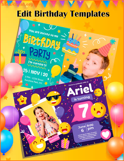 Birthday invitation card screenshot