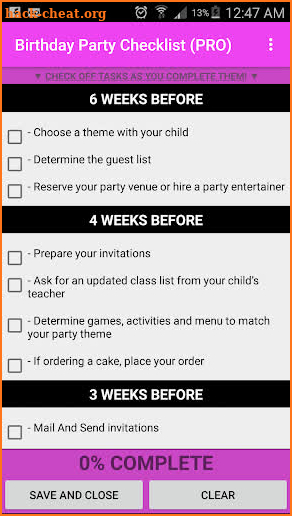 Birthday Party Checklist screenshot