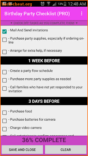 Birthday Party Checklist screenshot