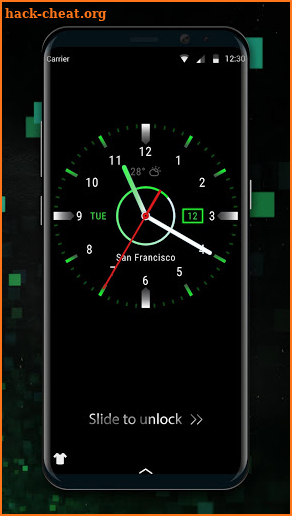 Black clock lock screen for android phone screenshot