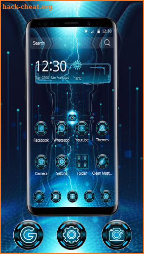 Blue Neon Thunder Technology Theme screenshot