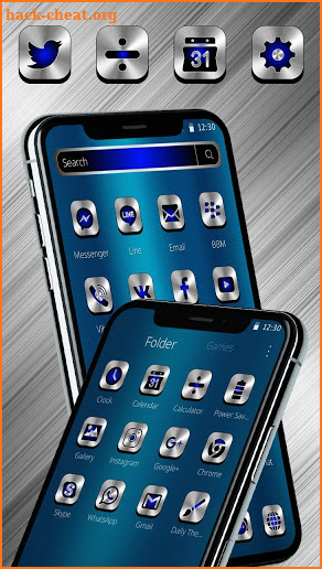 Blue Silver Metal Launcher Theme screenshot