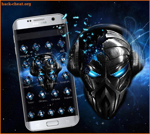 Blue Tech Metallic Skull Theme screenshot