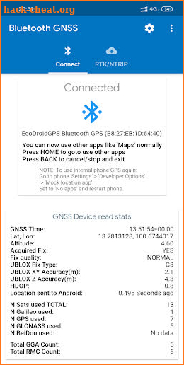 Bluetooth GNSS - GPS, Galileo, GLONASS and BeiDou screenshot