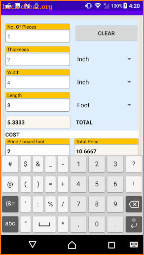 Board Foot Calculator screenshot