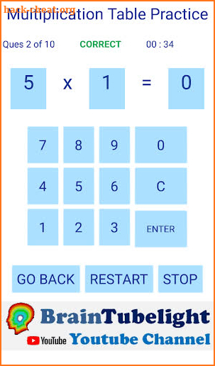 BrainTubelight Multiplication Tables Practice screenshot