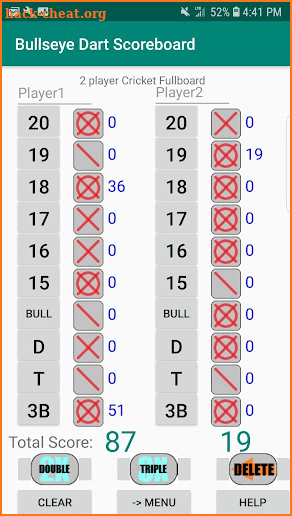 Bullseye Dart Scoreboard screenshot