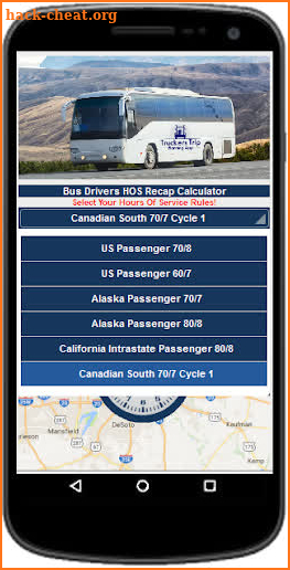 Bus Drivers Hours of Service Recap Calculator screenshot