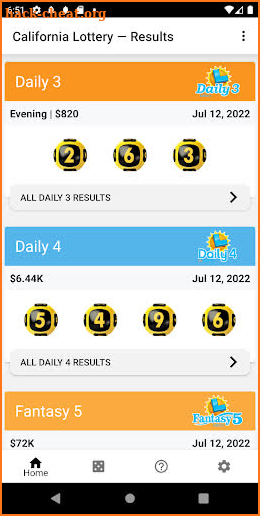 CA Lottery Results screenshot