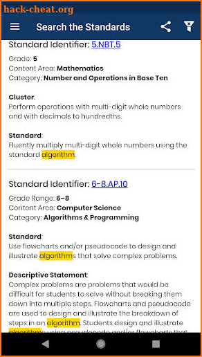 CA Standards screenshot