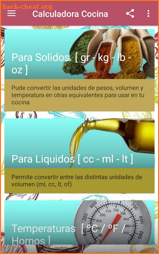 Calculadora de cocina screenshot