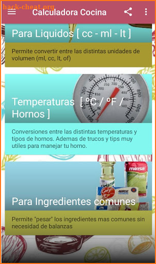 Calculadora de cocina screenshot